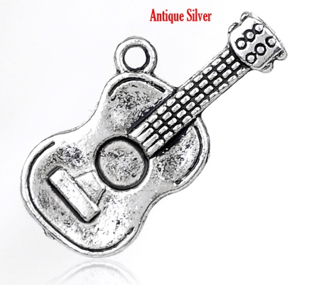 Металева прикраса/ підвіска "Гітара", 25x12м, античне срібло, 1 шт.