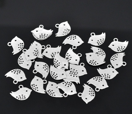 Металева прикраса "Пташка", срібло, розмір 16x13 мм, 1 шт.